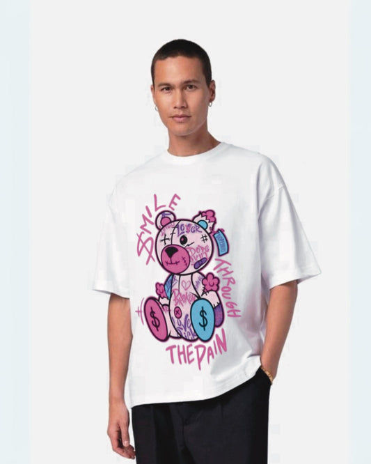 Bunny Smile White Urban Oversized T-Shirt for Men