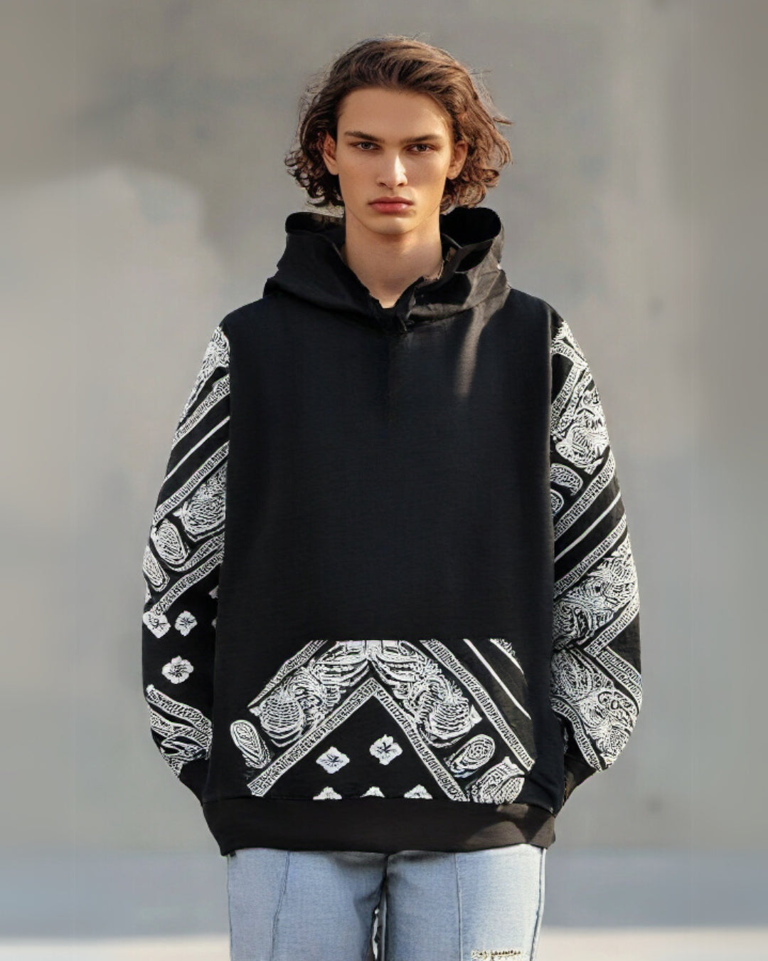 Unisex Black Oversized Hoodie - Coded Pattern