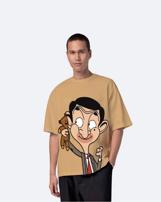 Mr Bean Beige Urban Oversized T-Shirt for Men