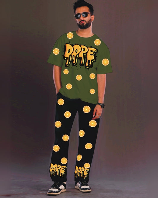 Men's Dope Oversized Co-Ord Set - Olive and Black