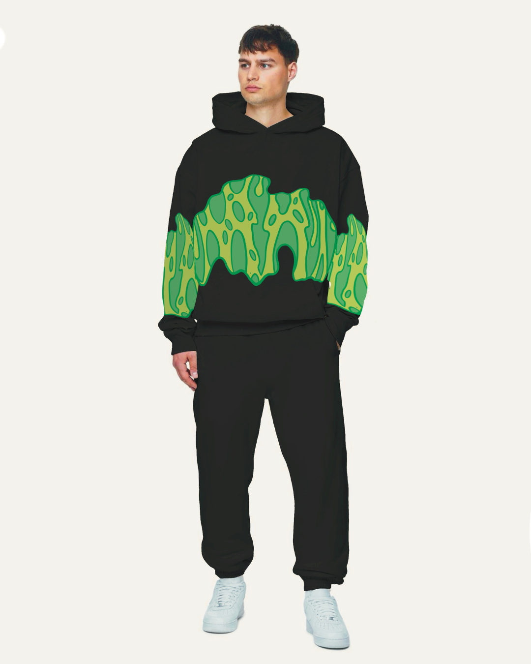 Unisex Black Oversized Hoodie - Green Fire Edition