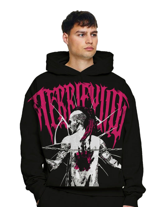 Unisex Black Oversized Hoodie - Terrified Man