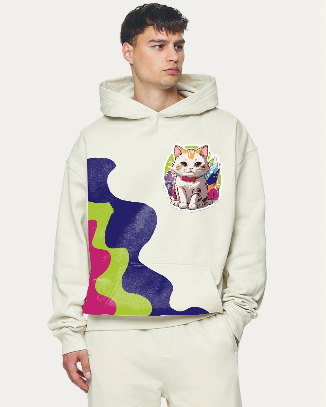 Unisex White Oversized Hoodie - Cat Edition