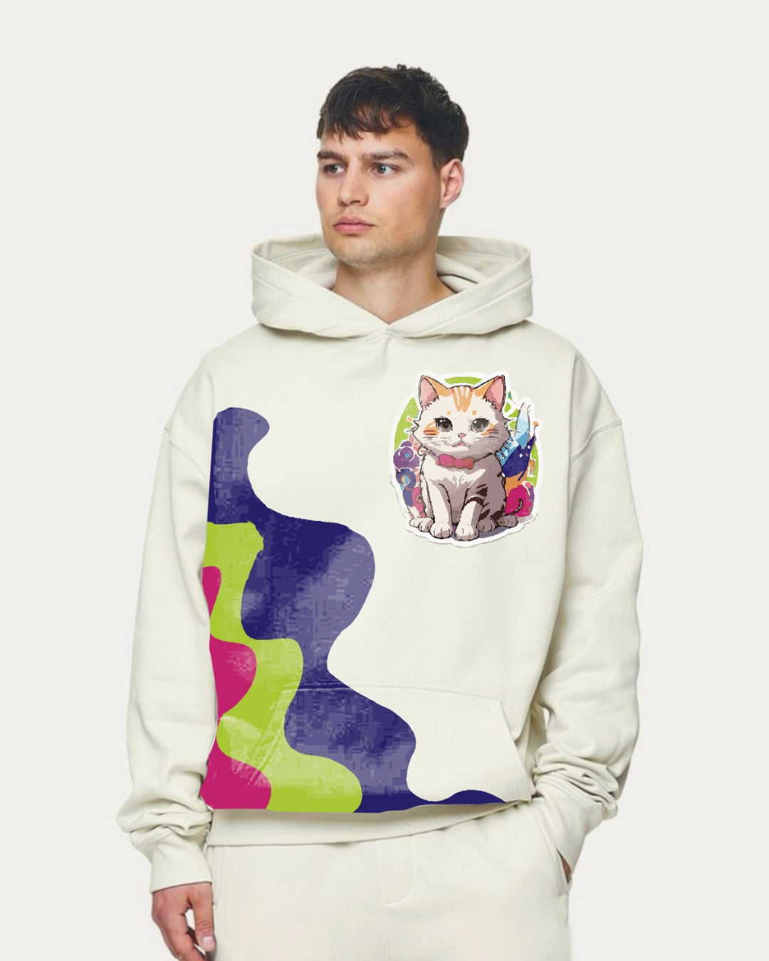 Unisex White Oversized Hoodie - Cat Edition