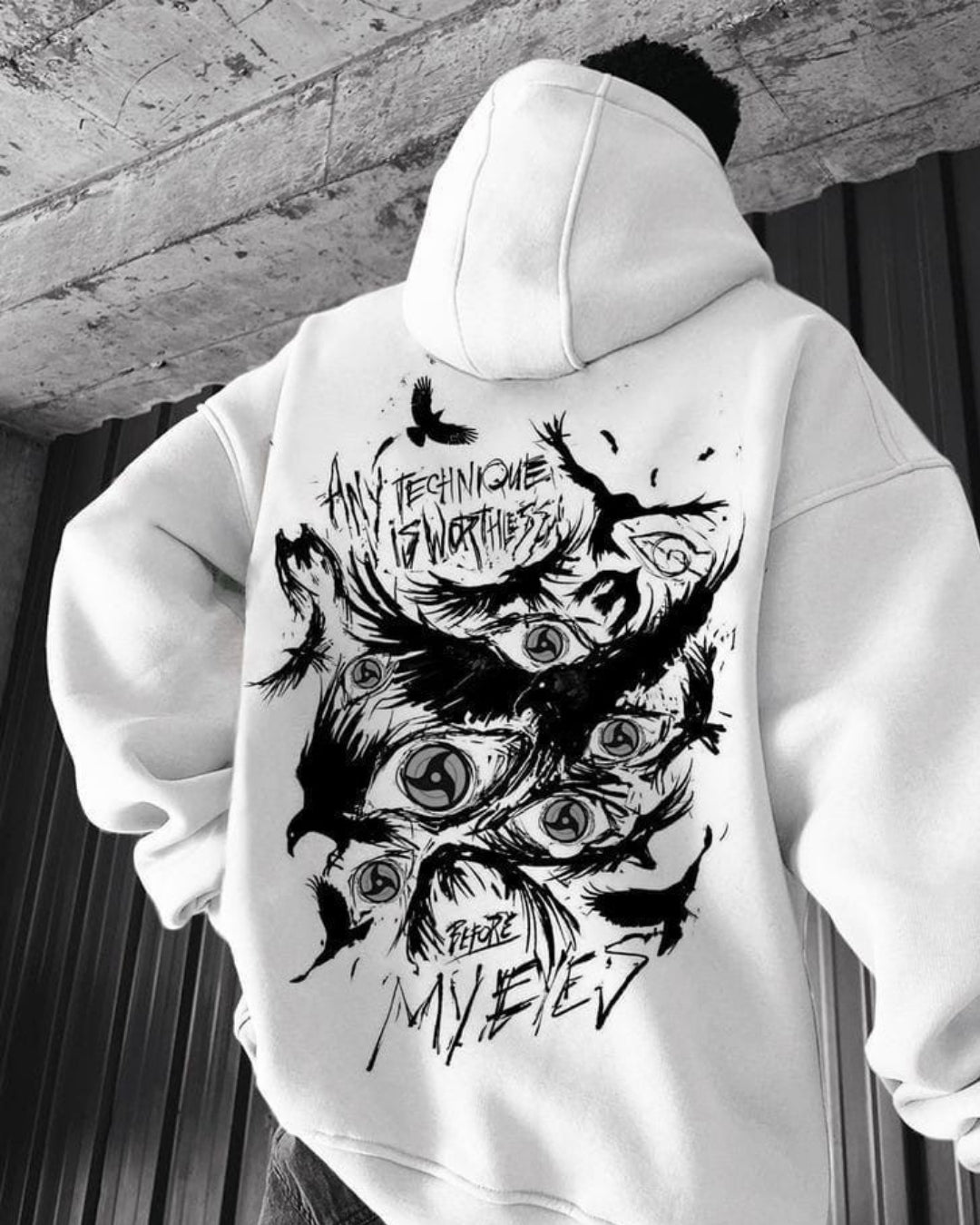 Unisex White Oversized Hoodie - Eyes