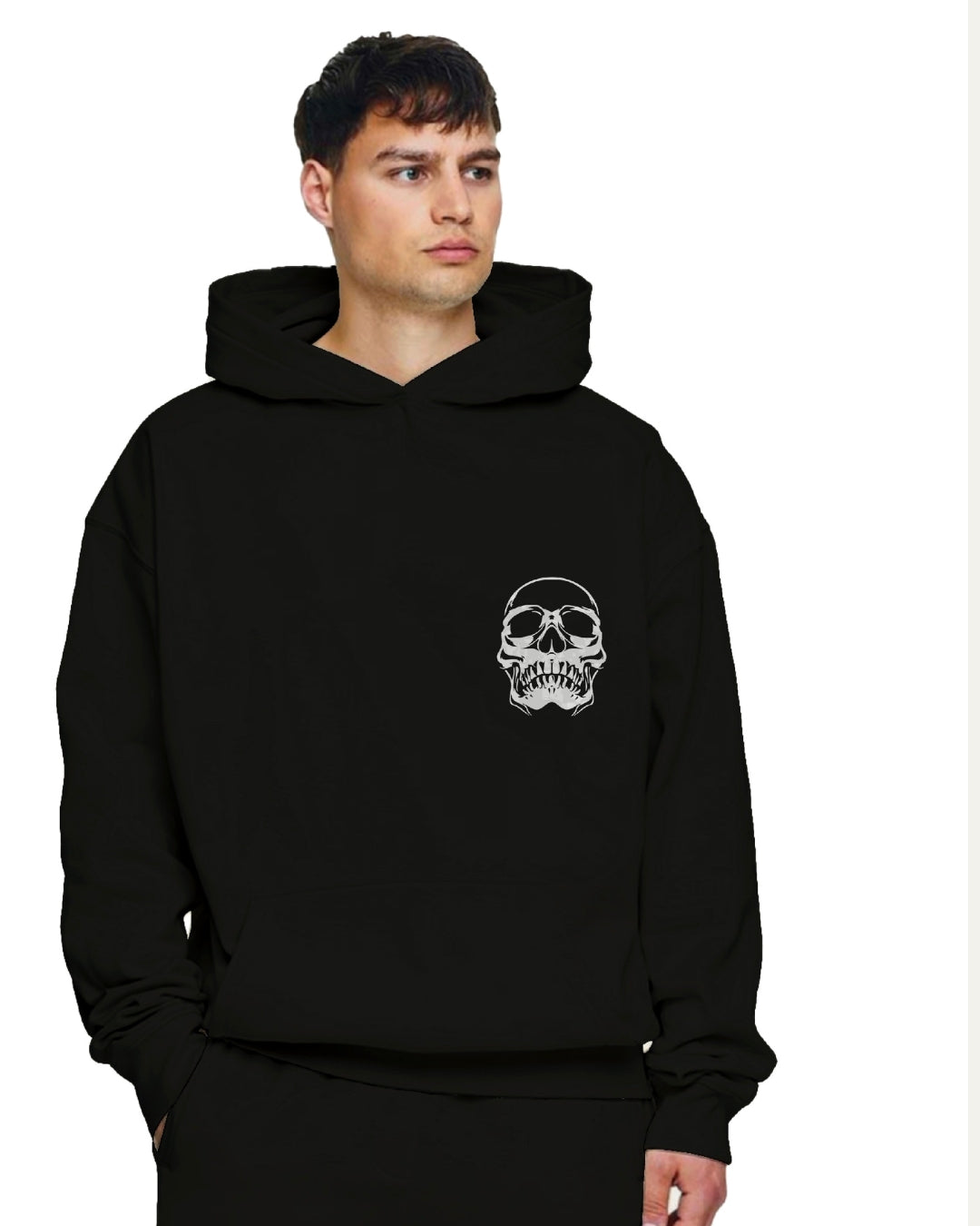 Unisex Black Oversized Hoodie - Middle Skull