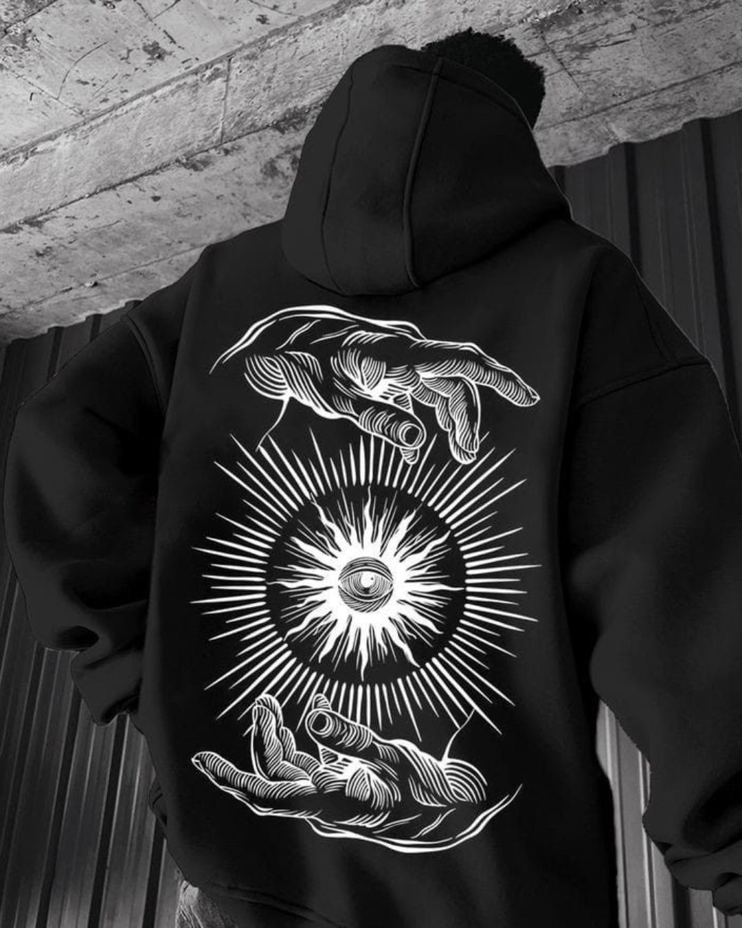 Unisex Black Oversized Hoodie - Single Eyes