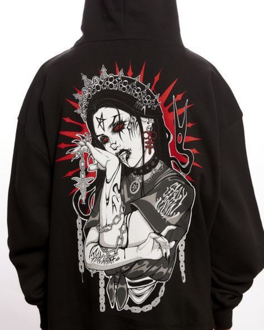 Unisex Black Oversized Hoodie - Vampire Girl