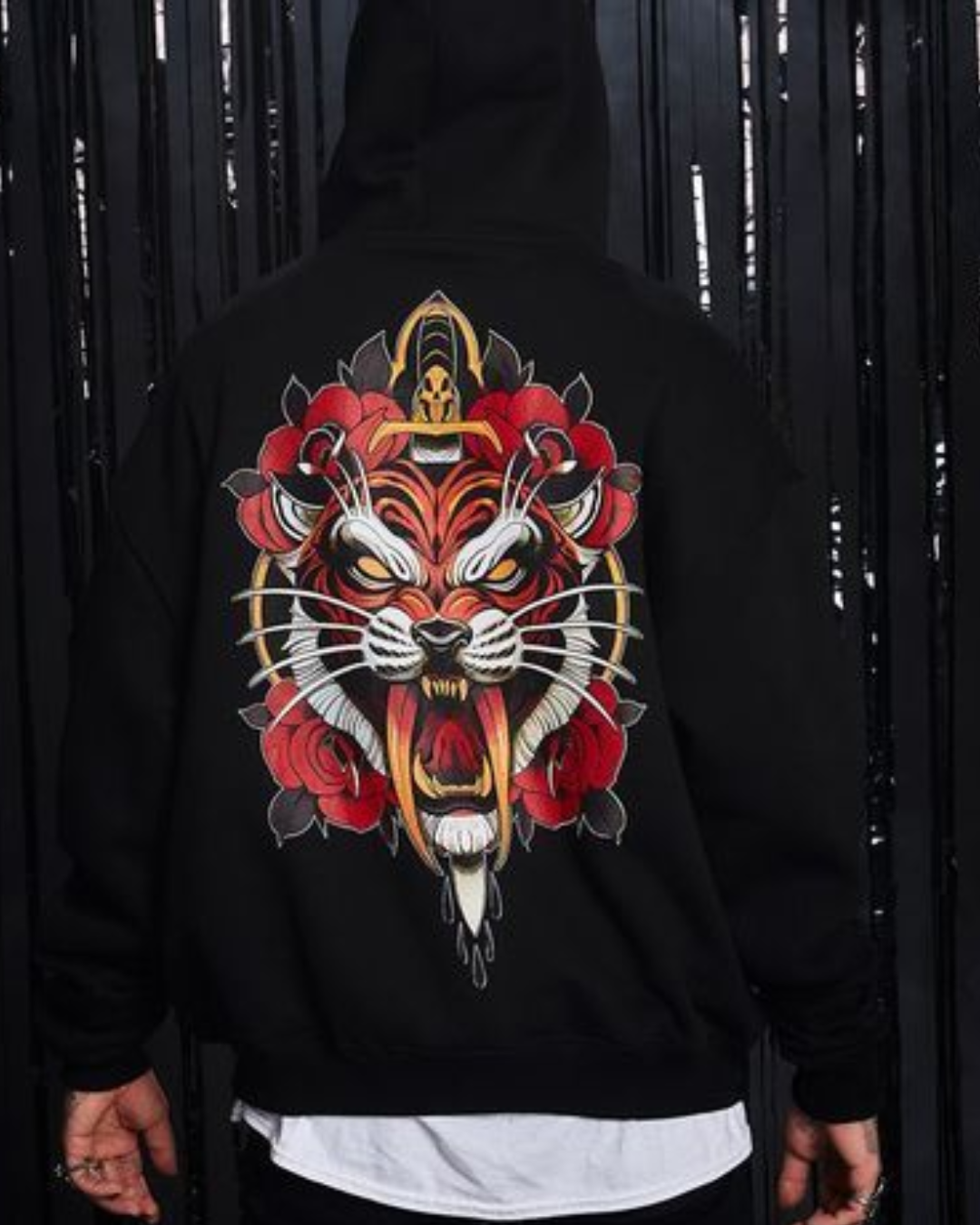 Unisex Black Oversized Hoodie - Devil Tiger