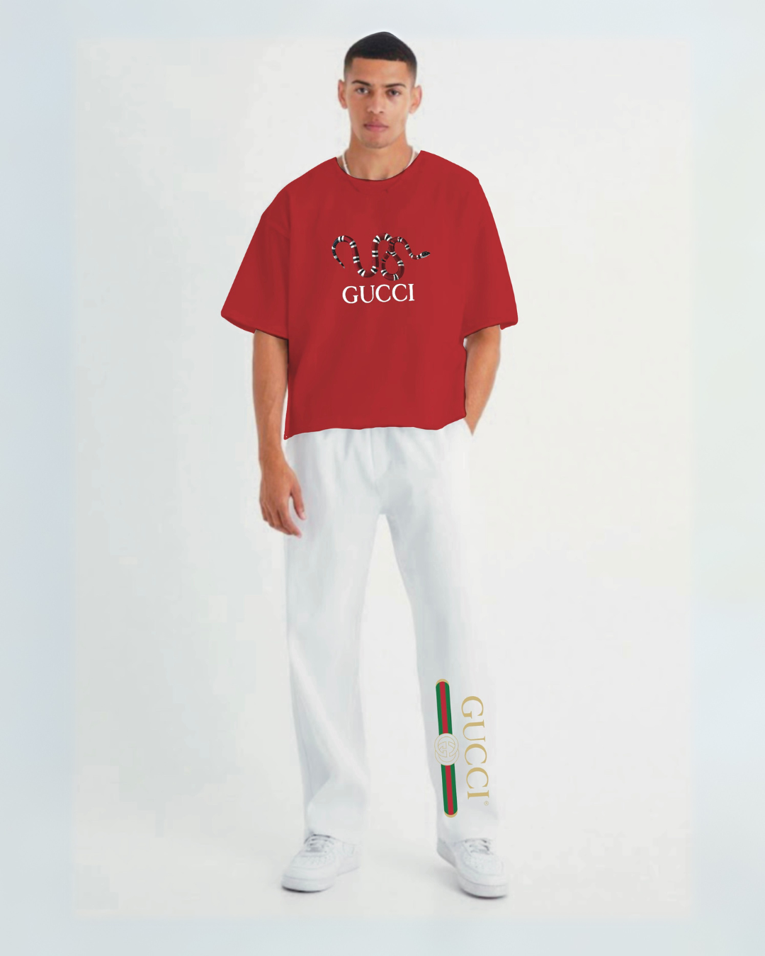 Men Gu'ccci Snake Oversized Cord Set - Red and White(*)