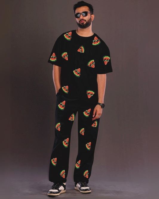 Men's Watermelon World Oversized Co-Ord Set - Black and Black