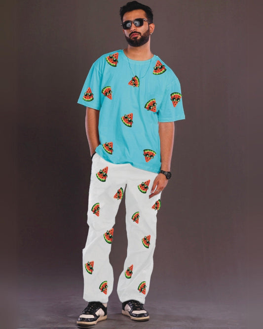 Men's Watermelon World Oversized Co-Ord Set - Blue and White
