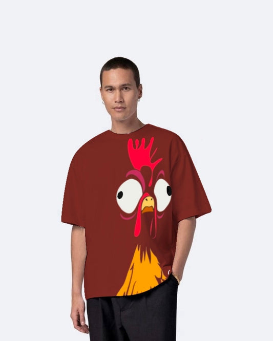 Hen Red Urban Oversized T-Shirt for Men