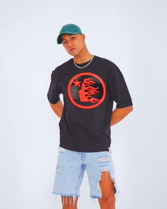 "Hellstar Flame Emblem" Unisex Exclusive Oversized Tee -Black