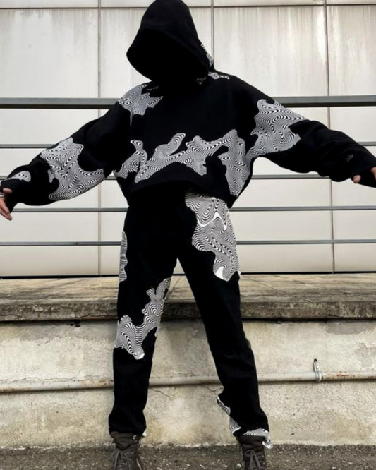 Men's White Blood Hoodie Oversized Co-ord Set - Black and Black