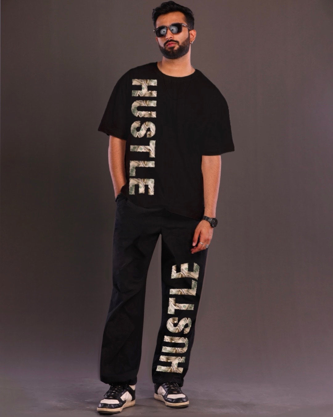 Hustle Hard: Men's Black Oversized Co ord Sets for Men(*)