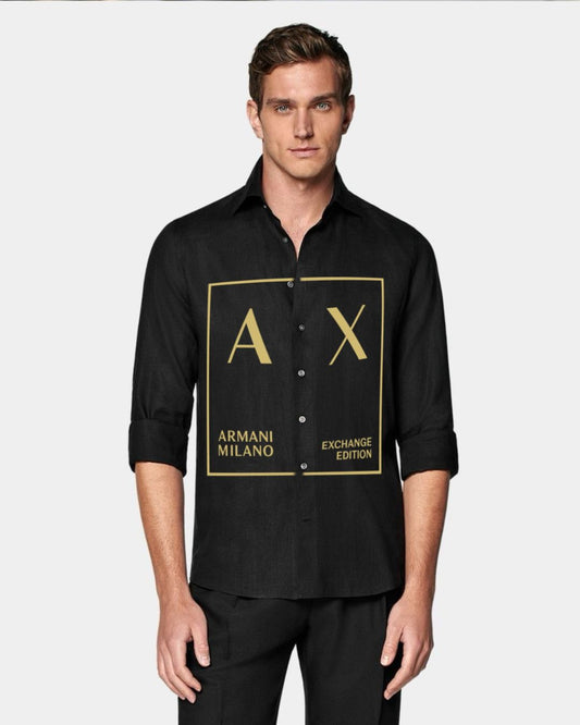 MEN'S AX MILANO SQUARE FULL SLEEVE BLACK SHIRT