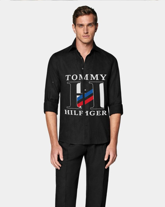 MEN'S BIG H LOGO FULL SLEEVE BLACK SHIRT