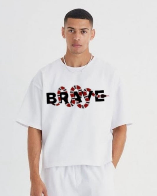 MEN'S BRAVE SNAKE OVERSIZED TSHIRT (WHITE )