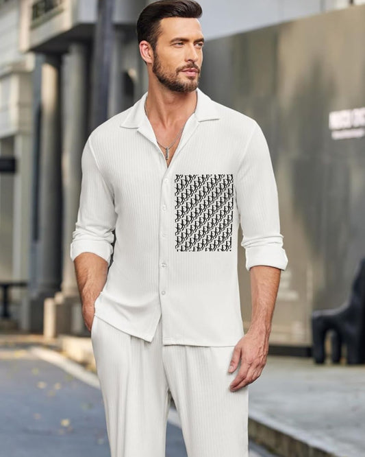 MEN'S DIOR GRID FULL SLEEVE  WHITE SHIRT