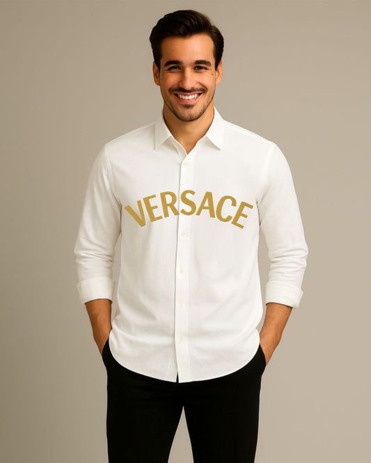 MEN'S GOLD VERSAACE  FULL SLEEVE WHITE SHIRT