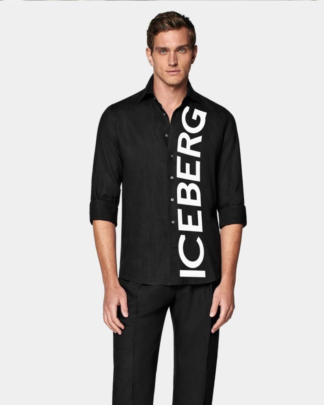 MEN'S ICEBERG  FULL SLEEVE  BLACK SHIRT