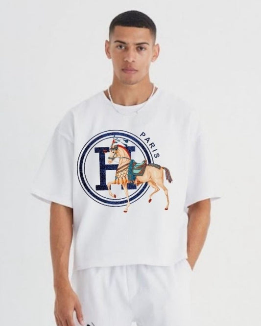 MEN'S PARIS HORSE OVERSIZED TSHIRT (WHITE )