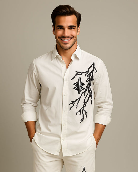 MEN'S THUNDERBOLT FULL SLEEVE WHITE SHIRT