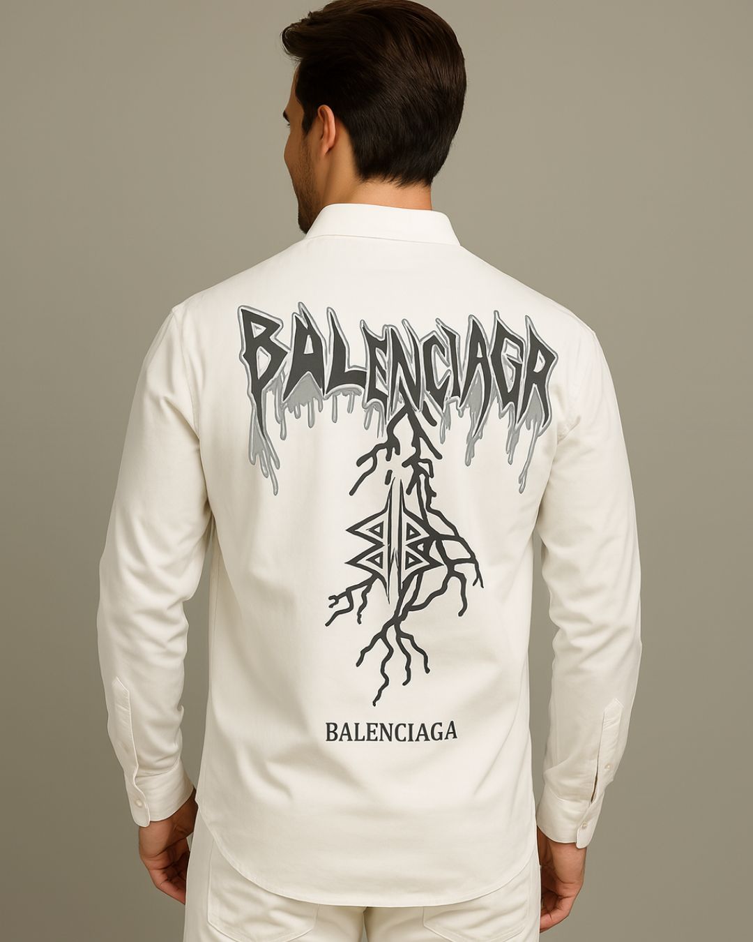 MEN'S THUNDERBOLT FULL SLEEVE WHITE SHIRT