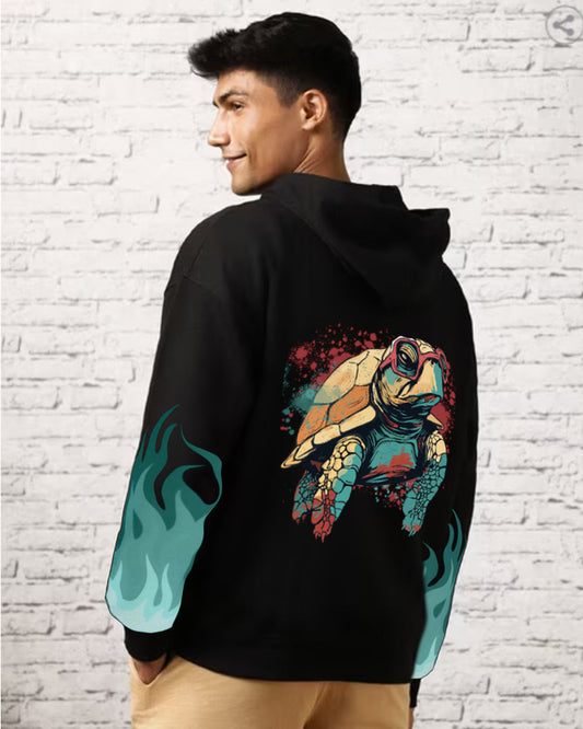 Casual Comfort with Turtle Flames Oversized Hoodie for Men