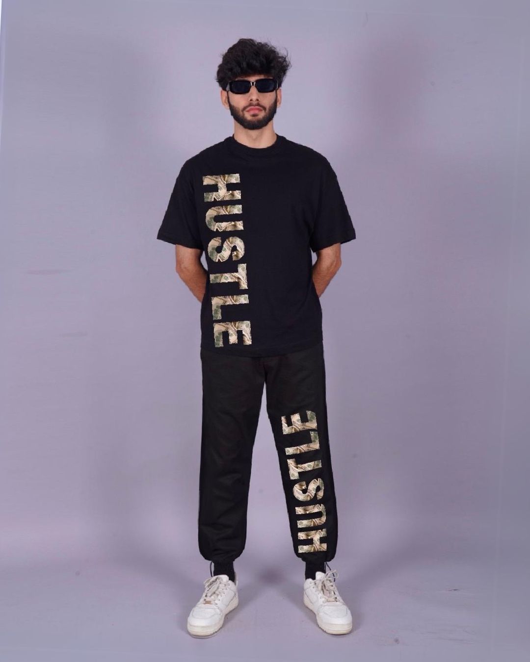 Hustle Hard: Men's Black Oversized Co ord Sets for Men(*)