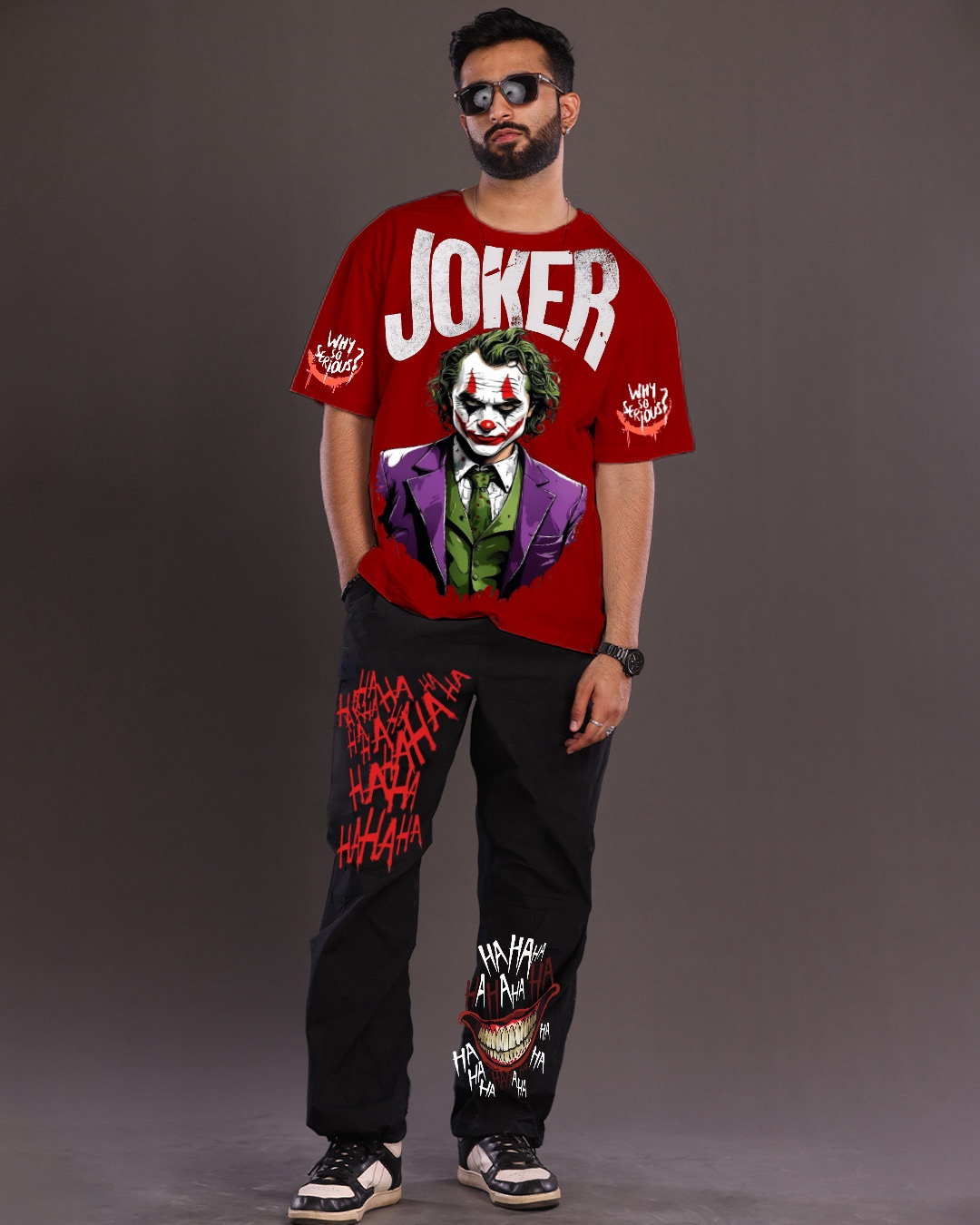 Men's Joker Graphic Oversized Co-ord Set Red and Black