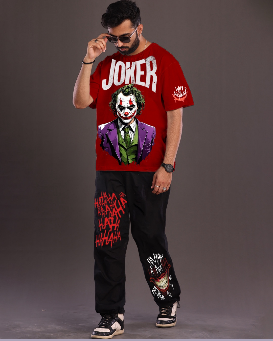 Men's Joker Graphic Oversized Co-ord Set Red and Black