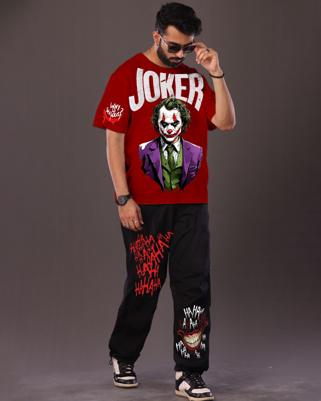 Men's Joker Graphic Oversized Co-ord Set Red and Black