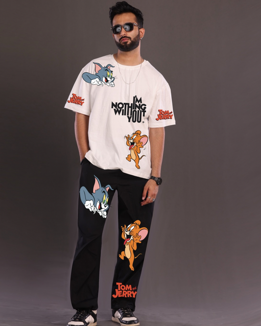 White and Black Men's Tom & Jerry Co-ord Set - Men's Choice