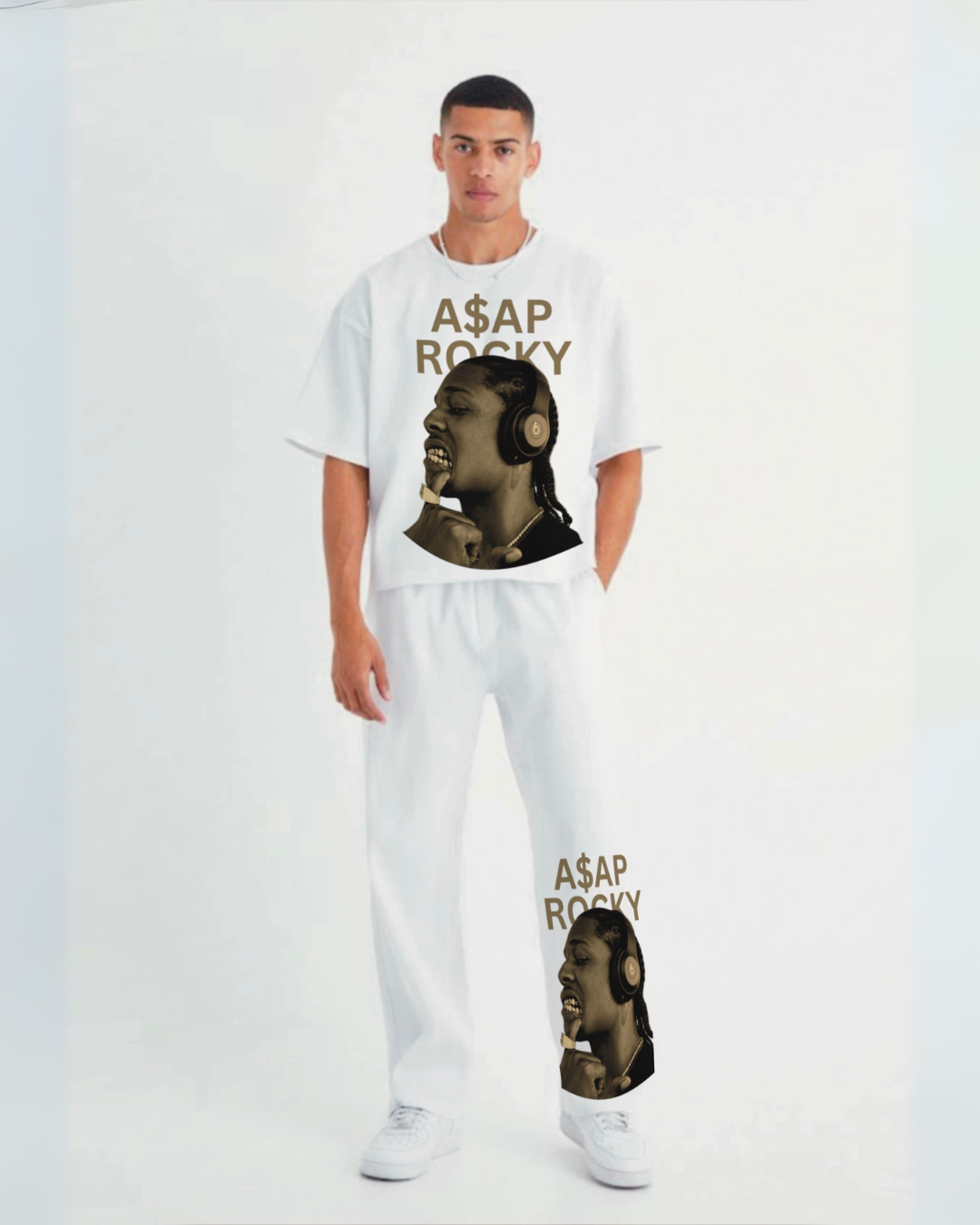 Asap rocky  men's cordset (white-white)