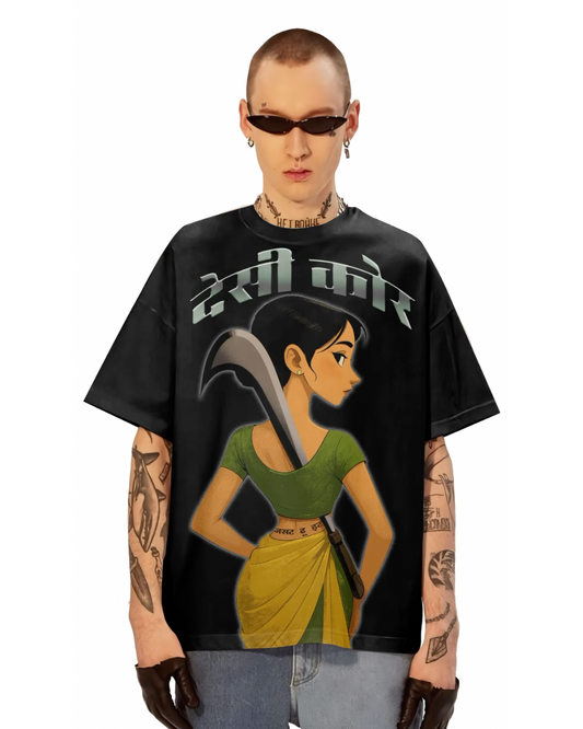Desi core  Unisex Exclusive Oversized Tee - Black