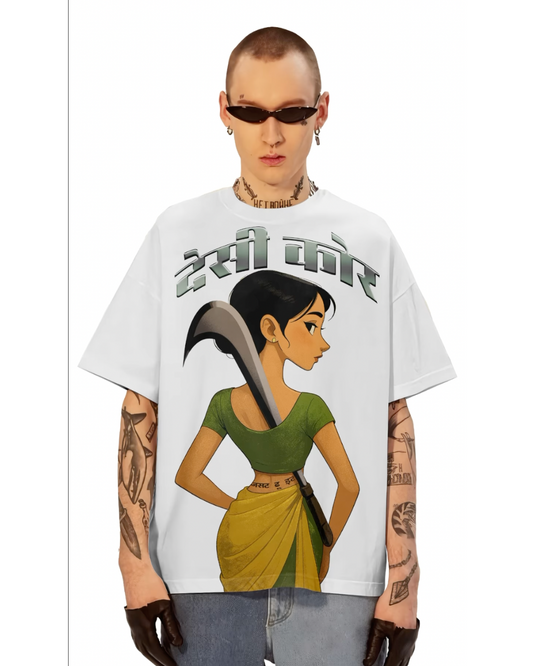 Desi core  Unisex Exclusive Oversized Tee - white