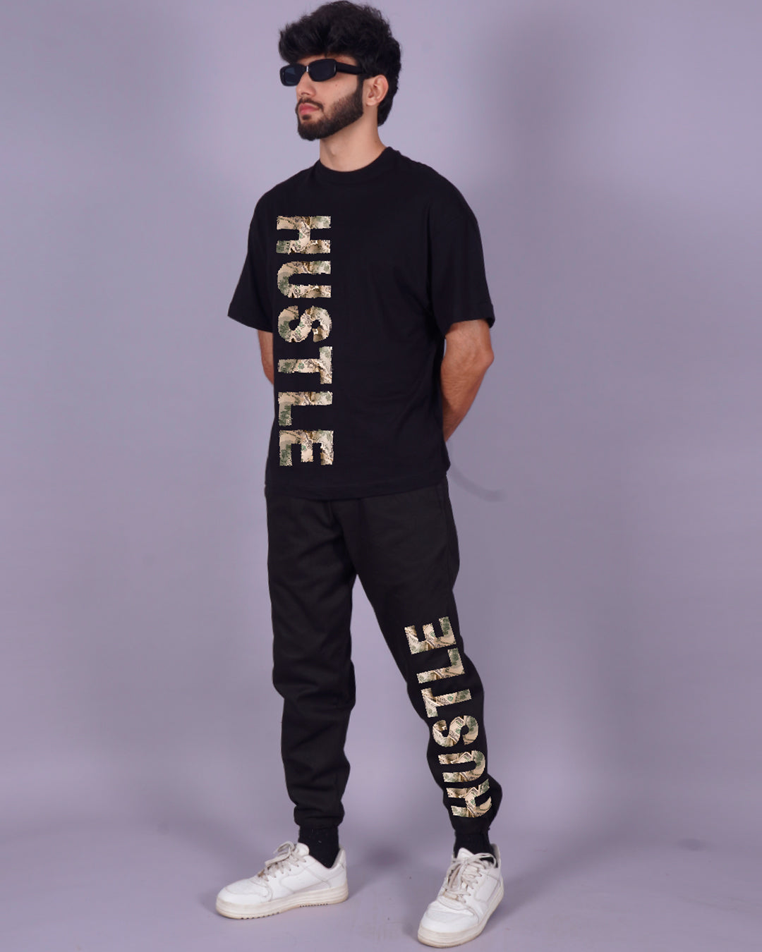 Hustle Hard: Men's Black Oversized Co ord Sets for Men(*)