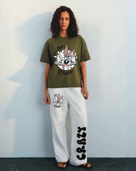 Womenstay crazy cordset olive and white(*)